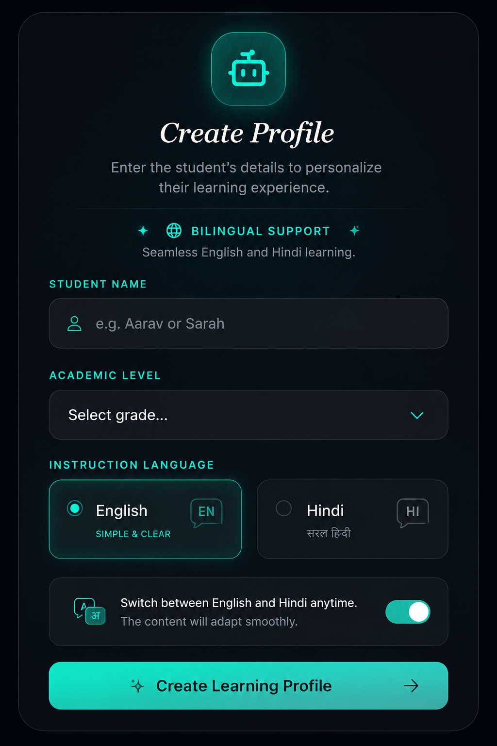 Parent managing multiple student learning profiles