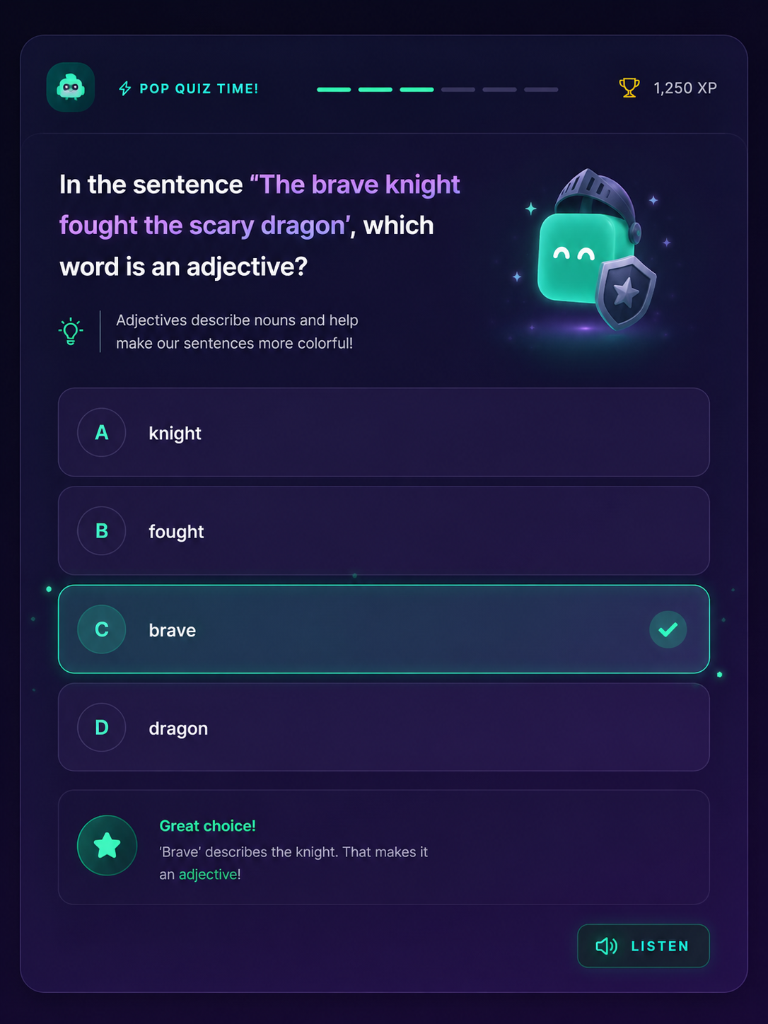Gamified learning rewards interface