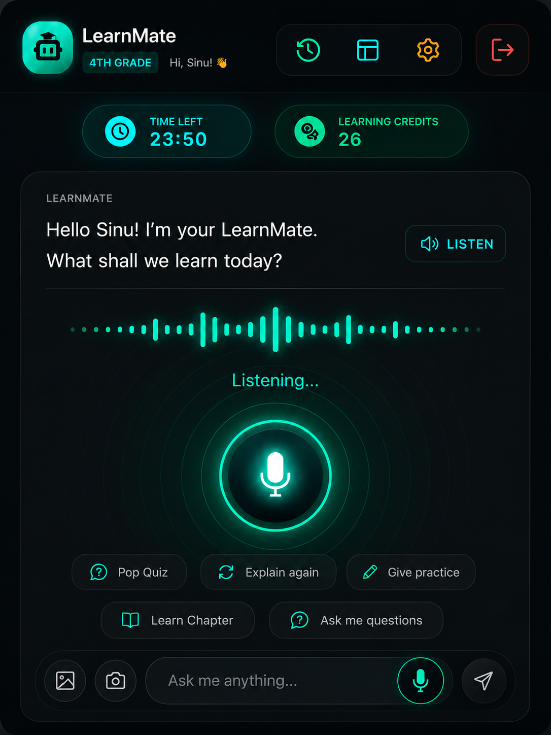 Child speaking with a voice tutoring app